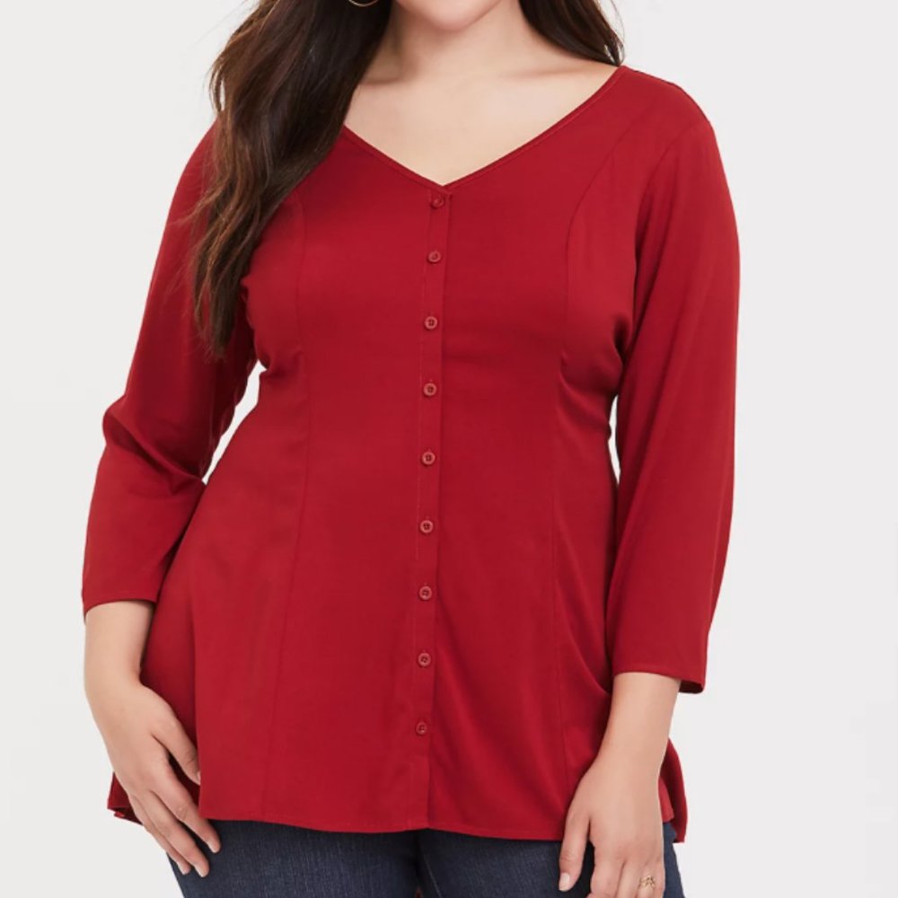 TORRID Size 5 Red Stretch Challis Tie Back Tunic